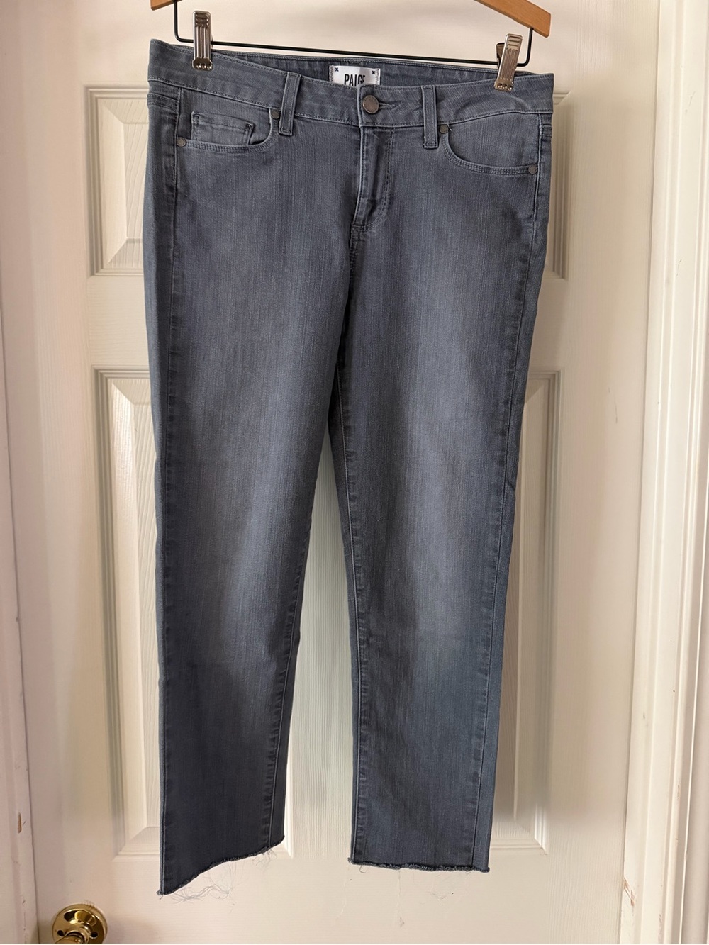 PAIGE Gray Cropped Slim Straight Jeans